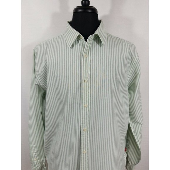 Levis Authentic Original Long Sleeve Casual Cotton Green Striped Shirt Mens XL - Picture 2 of 12